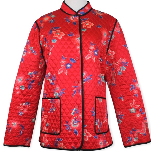 Anne Carson Jackets & Coats Red Floral Quilted Silk Chinese Coat Poshmark